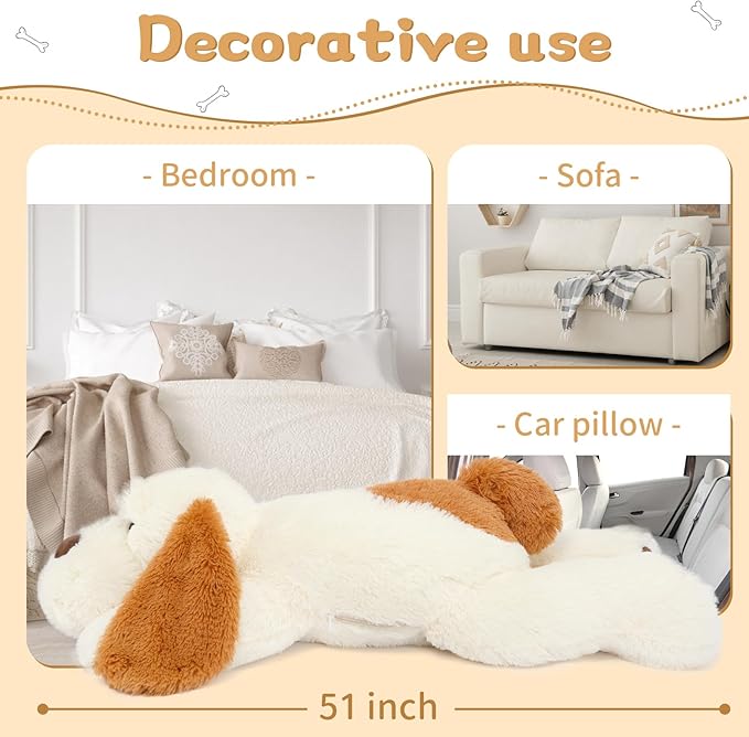 MorisMos Giant Dog Stuffed Animals, 51inch Large Stuffed Dog Plush Soft Big Puppy Pillow Gifts Kids, Girls, Boys, White