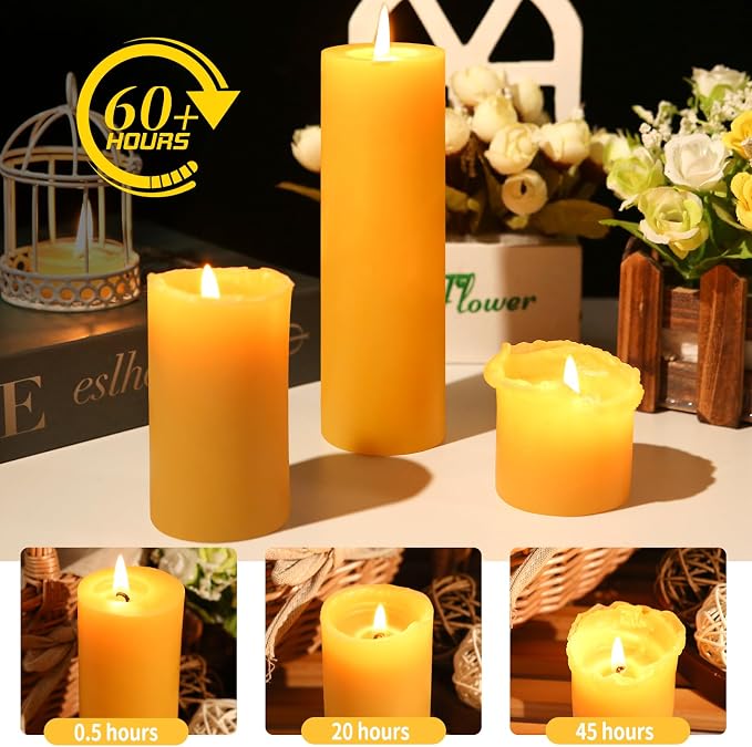 3 Pack Beeswax Pillar Candles,60 Hour Unscented Yellow Beeswax Candle | 2x6 Inch,Organicn Natural 100% Pure Bees Wax Candles for Home,Emergency, Non-toxic Dripless Pillar Candle Bulk