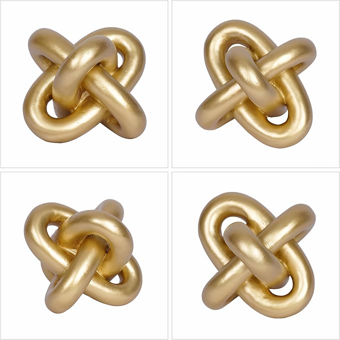 Gold Knot Statue Decor Modern Geometric Round Sculpture Table Sculptures and Figurines Round Decorative Ornaments Knick Knacks Home Decor for Shelves Coffee Table Bookshelf Decoration Gifts