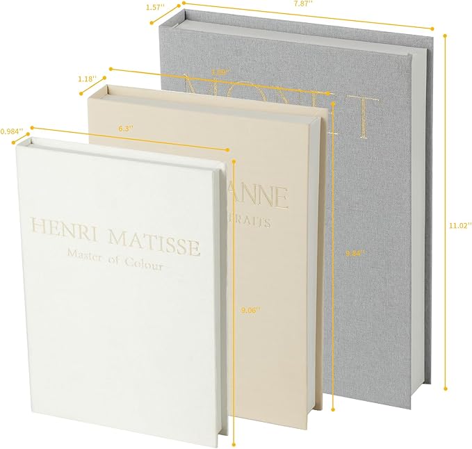 Set of 3 Decorative Books for Home Decor - Vintage Fake Books for Decoration, Mini Aesthetic Book Set for Coffee Table, Shelf & Decorative Boxes(grey)