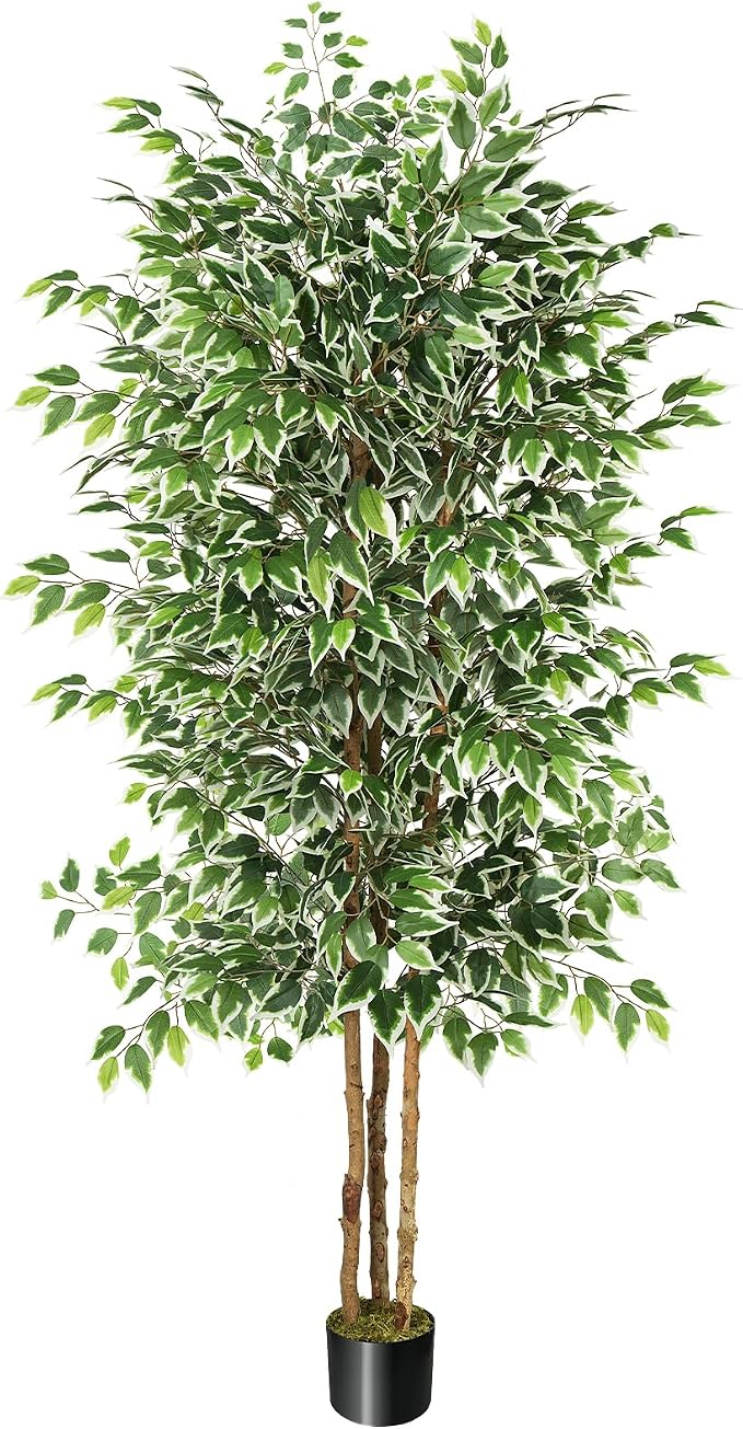 GTIDEA 7ft Large Ficus Artificial Tree with Natural Trunk, 84" Tall Faux Tree for Home Decor Indoor, Lifelike Silk Tree Fake Plants for Living Room Covered Porch Office Corner Decor (NO VASE INCLUDED)