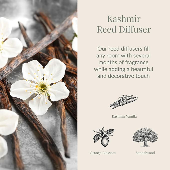 Archipelago Botanicals Kashmir Home Fragrance Reed Diffuser, Includes Fragrance Oil, Frosted Glass Vessel & 10 Diffuser Reeds, Perfect for Home, Office or Gift, 7.6 Fl Oz