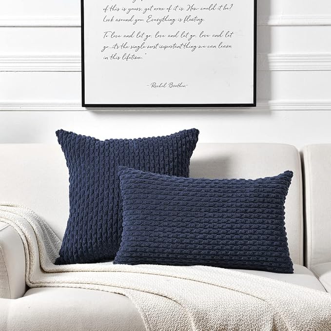 Fancy Homi 2 Packs Navy Blue Decorative Throw Pillow Covers 26x26 Inch for Couch Bed Sofa, Modern Farmhouse Boho Home Decor, Soft Cute Plush Corduroy Cushion Case 66x66 CM