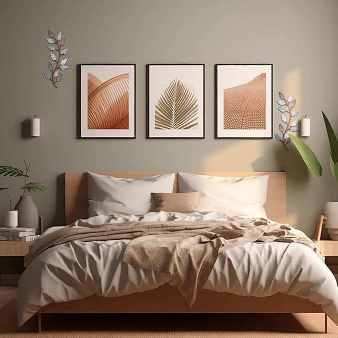 Zhengmy 2 Pieces Metal Tree Leaf Wall Decor Vine Olive Branch Leaf Wall Art Living Room, Hallway Wall Decor Outdoor Decoration(Blue Brown Colors)