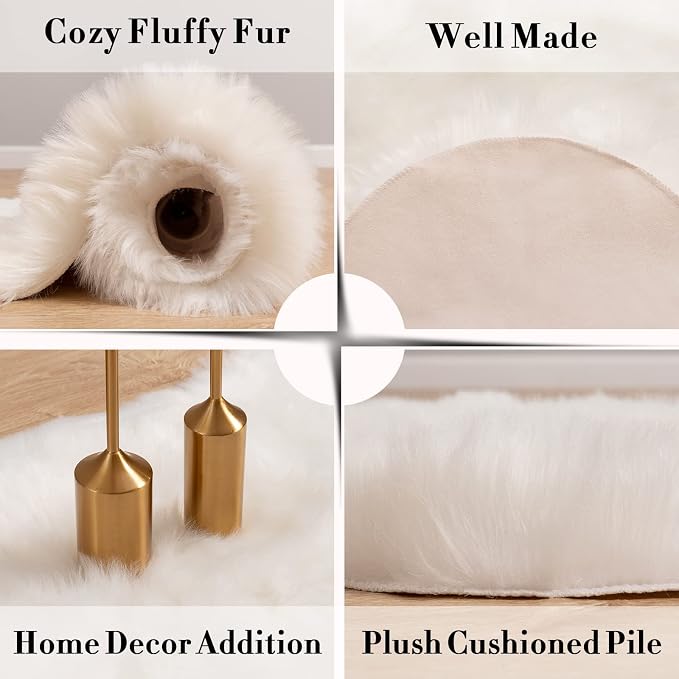 Carvapet Luxury White Faux Sheepskin Chair Cover Seat Cushion - 2x3ft Soft Plush Fur Desk Armchair Pad, Washable Shaggy Bedside Rug for Bedroom