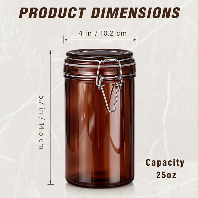 Norme 6 Pack 25oz Amber Airtight Glass Jars with Lids, Cylinder Food Storage Container Airtight Food Wire Clip Fastening for Sauerkraut Flour Kitchen Sugar Cereal Kitchen Canning Pickling Mason Jars