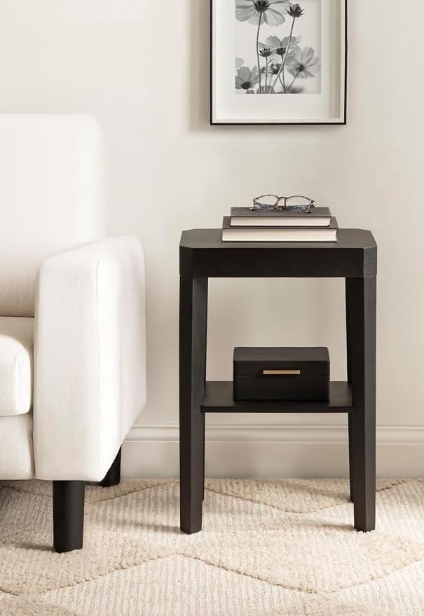 Kate and Laurel Talcott Modern Rectangle Wood Side Table, 16 x 10 x 25, Black, Transitional Decorative Two-Tier End Table for Use as a Bedroom Nightstand or Living Room Accent