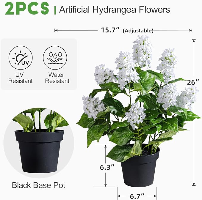 2 Pack Large Faux Hydrangea Plants UV Resistant Fake Plastic plantas Flowers Trees Indoor Outdoor Realistic Floor Plants Artificial Tree for Home Porch Garden Office Porch Patio Front Bonsai Decor