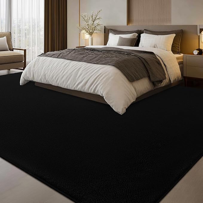 qulint 5x8 Area Rug for Living Room, Black Washable Rugs for Bedroom with Thickened Memory-Foam, Minimalist Modern Carpet Non Slip Rug for Student Kid Room Dorm Classroom Home Decor
