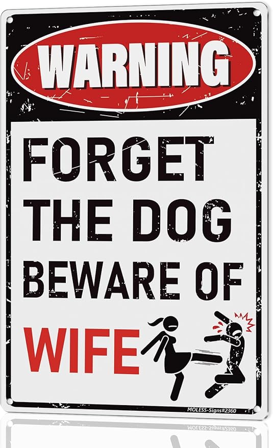 Vintage Man Cave Decor Signs – 'FORGET THE DOG BEWARE OF WIFE' | 12x8″ Funny Metal Sign for ManCave, Garage, or Workshop Wall Decor – Man Cave Accessories & Gifts for Men, 2360