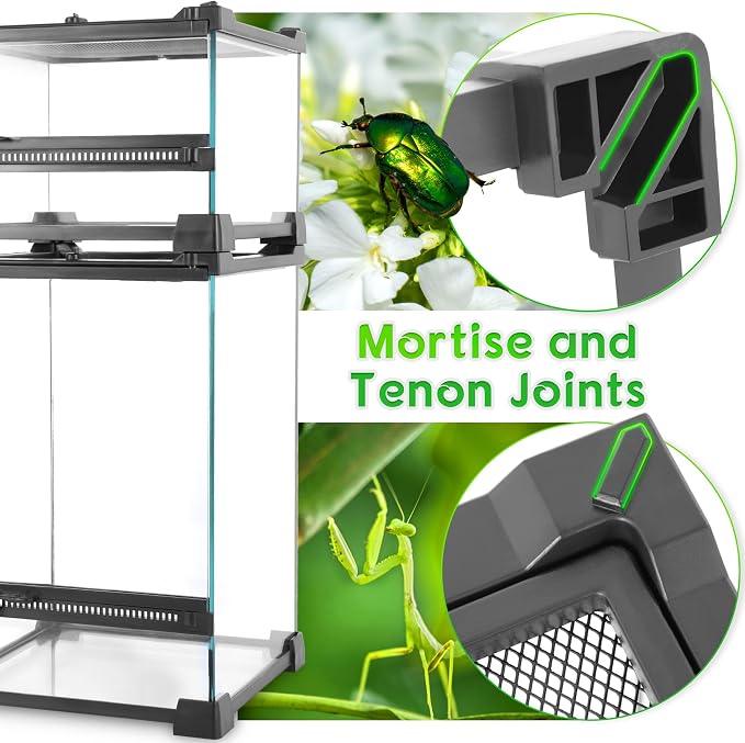 10"x10"x14" Reptile Terrarium, Single-Door Glass Arboreal Vivarium for Small Arboreal Lizards Such as Juvenile Green Anoles, with Lock, Cable Port & Waterproof Deep Base Below Front Door