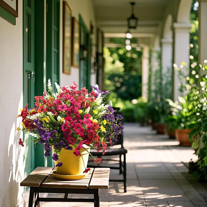 Grunyia 20 Bundles Artificial Flowers Outdoor No Fade UV Resistant Fake Plastic Flowers Faux Plants for Garden Patio Porch Window Box Home Wedding Farmhouse Hanging Décor