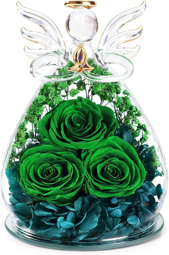 Beferr Mothers Day Mom Birthday Gifts for Women, Fresh Flowers for Delivery Forever Preserved Rose in Glass Angel Figurine, Anniversary Christian Real Rose for Grandma Nana Wife Mum from Daughter Son