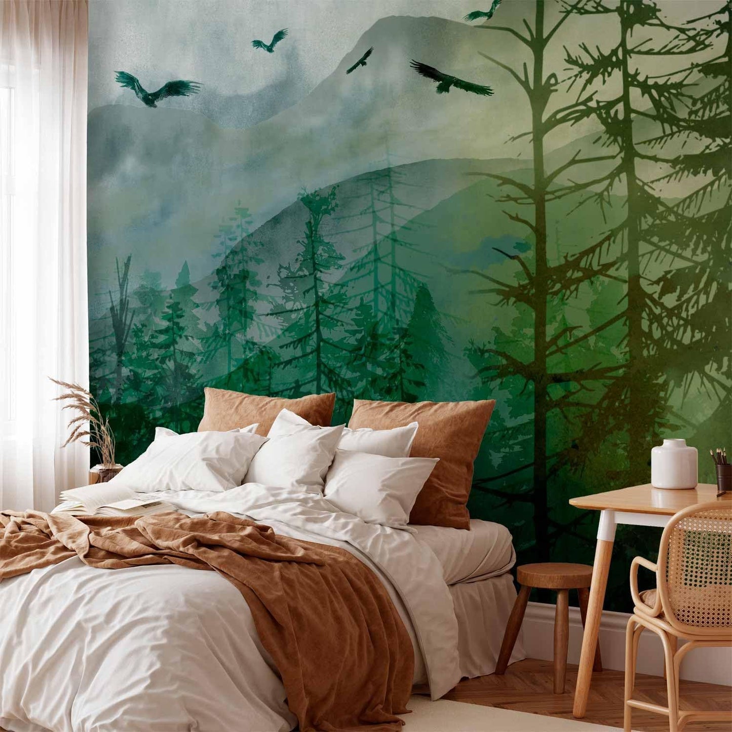 artgeist Premium Wall Mural Natura 216x98 in - Non-Woven Photo Wallpaper Art Print Fleece Wall Mural Decoration Mountains Forest Birds Clouds c-A-10017-a-b