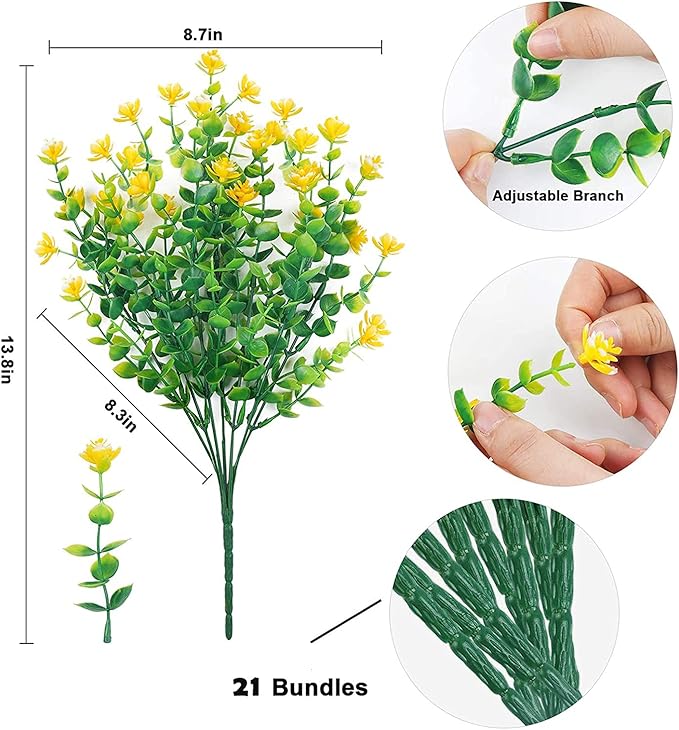 WEAUSUP 21 Bundles Outdoor Faux Plants UV Resistant Faux Bushes Plastic Artificial Flowers Fake Outdoor Plants for Home Garden Decor (7 Colors)