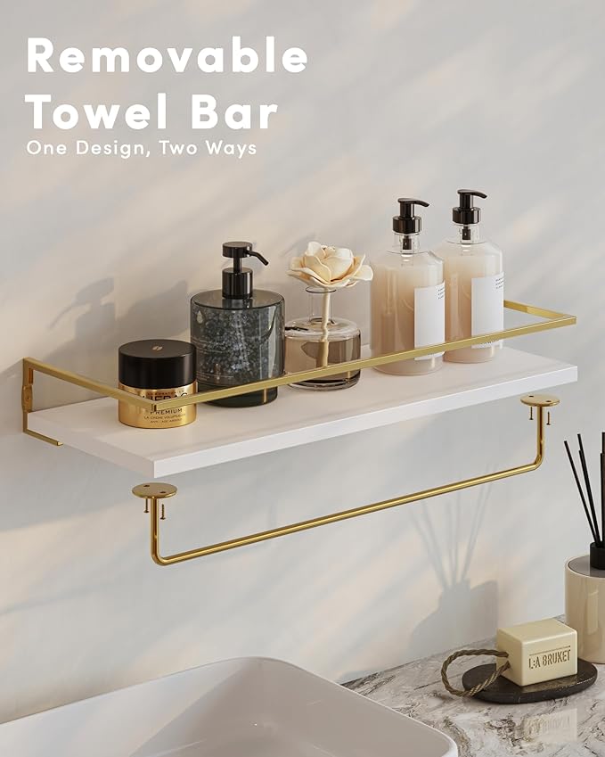 Onlysky Bathoom Shelves, Floaiting Shelves for Bathroom, Set of 3, Bathroom Shelf Wall Mounted (White Gold, 15.7 Inches, 3)