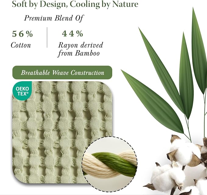 Threadmill Cooling Cotton Waffle Queen Size Blanket | Breathable, Lightweight & Ultra-Soft |Made from Rayon Derived from Bamboo | Cooling Throw Blanket for Couch and Sofa|90 x 92 Inches | Sage Green
