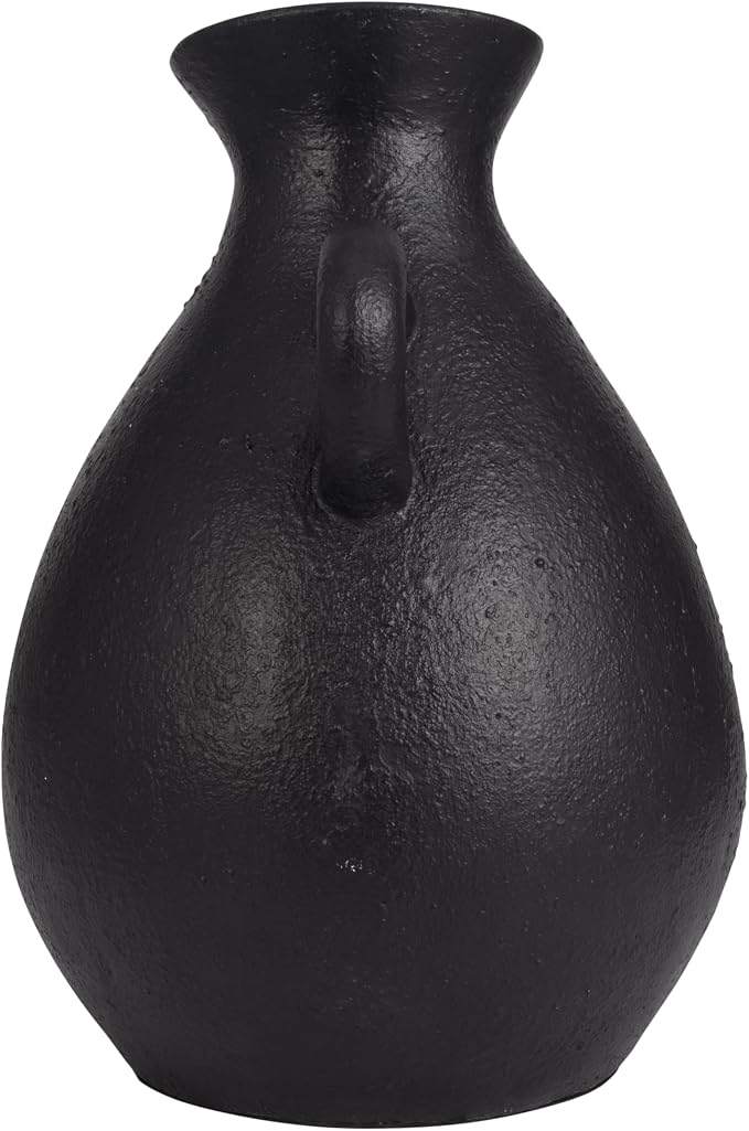 Terracotta Jug with Handle Vase for Living Room Decor - Decorative Home Accents for Bedroom, Office, and Table Centerpiece - Modern Flower Vase for Kitchen Counter and House Styling - 18", Black