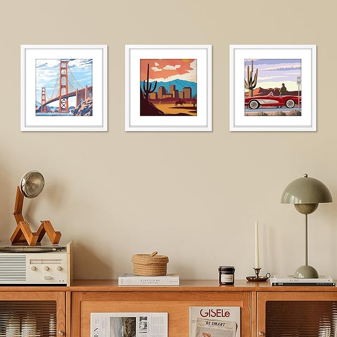 FIXSMITH 12x12 Picture Frame White Set of 2, Photo Frame with HD Plexiglass, Display Pictures 8x8 with Mat or 11x17 Without Mat, White Picture Frames Collage Wall Decor, Gallary Wall Frame