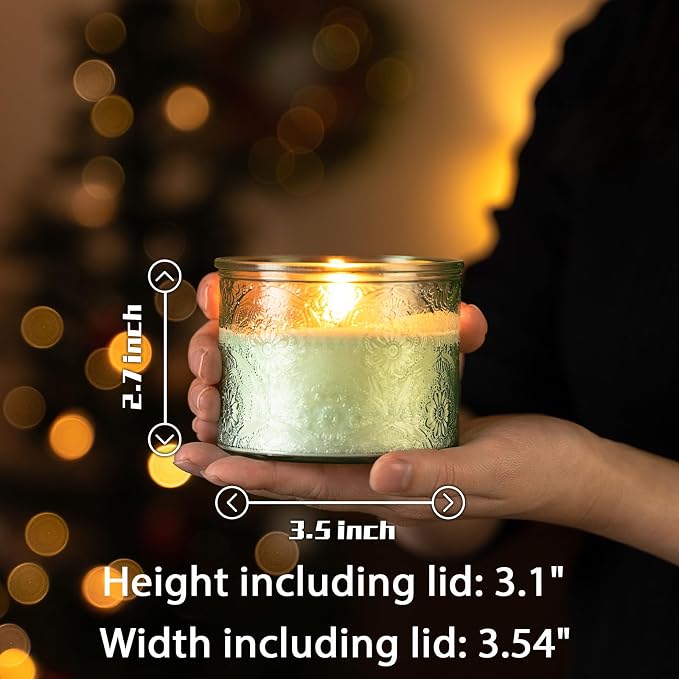 10 oz Green Mandala Glass Candle Jars with Bamboo Lids, 9 Pack | Patented Embossed Design, Includes Wick Centering Devices & Warning Labels, Multiple Color Options