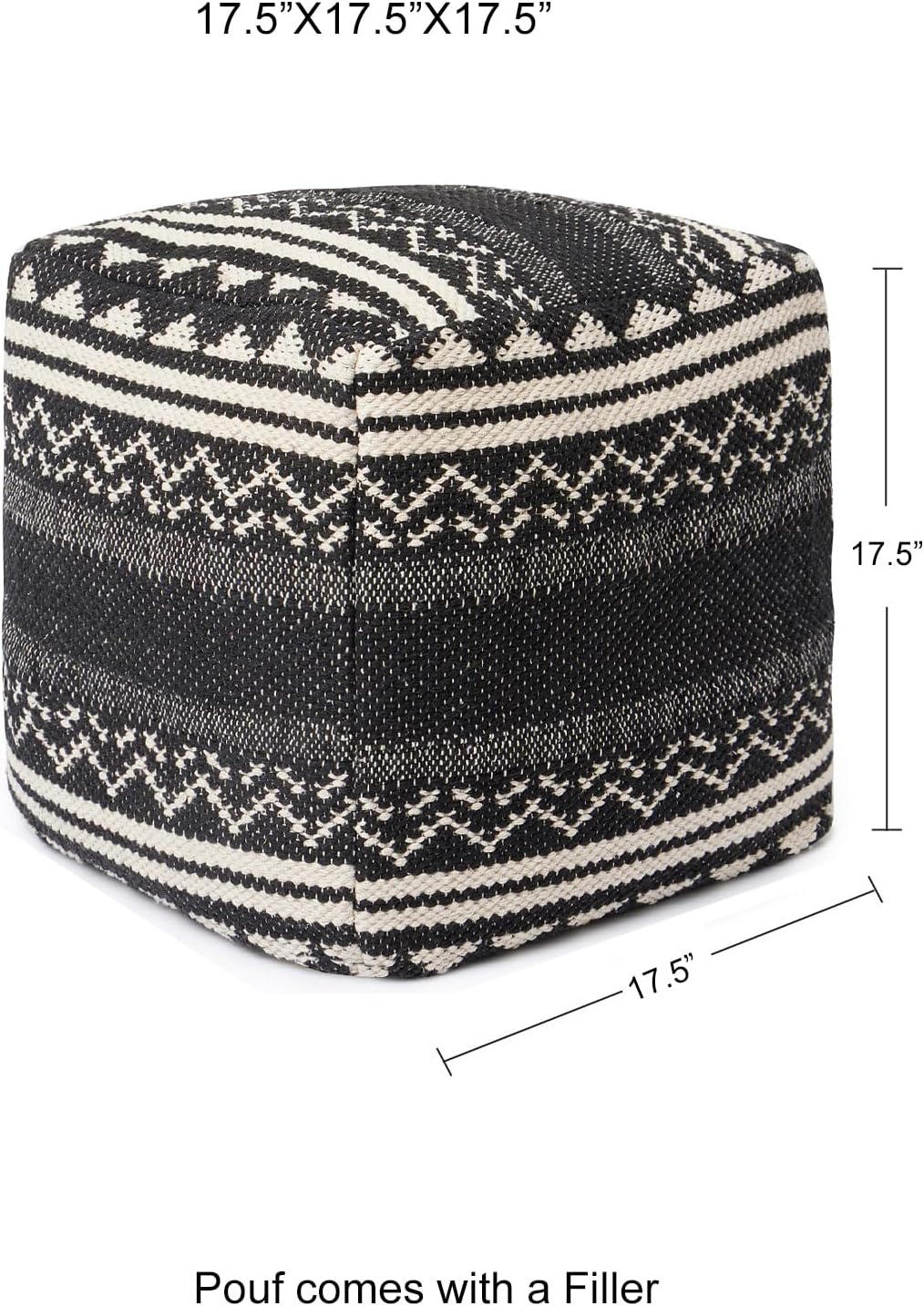 REDEARTH · Tufted Pouf Ottoman with Filler Textured Storage Cube Bean Bag Pouffe Footrest for Living Room, Bedroom, Nursery, Kidsroom; 100% Cotton (17.5"X17.5"X17.5", Ziggurat Obsession Black)