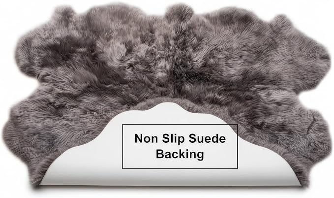 Premium Gray Sheepskin Rug Genuine Quad 4x6ft Pelt Fluffy Fur Rug for Living Room