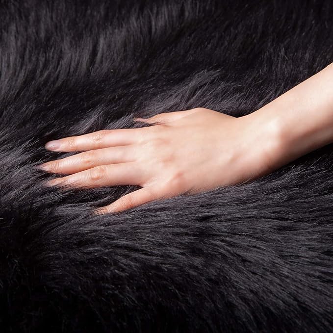 Ashler Faux Fur Rug, Fluffy Shaggy Area Rug Ultra Soft 2.2 x 4 Feet Rectangle Fur Rug, Black Fuzzy Rug Machine Washable Shag Rug, Nursery Decor Throw Rugs for Bedroom, Kids Room, Living Room