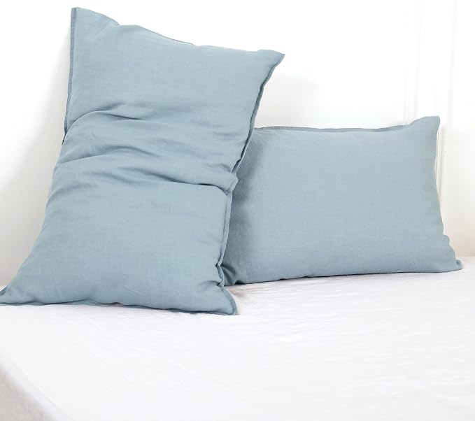 Simple&Opulence 100% Linen Pillowcases Basic Style Solid Color Set of 2, King Size Stone Washed Flax Pillow Cover Envelope Closure (20''x40'', Dusty Blue)