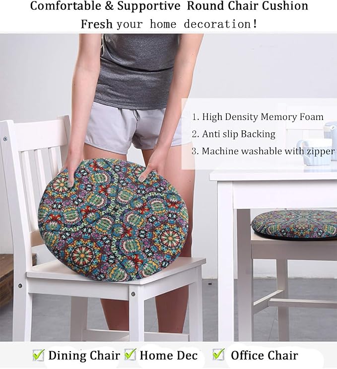 Sigmat Memory Foam Seat Cushion Anti-Slip Soft Round Stool Cushion Chair Pad 16 Inch Graphic