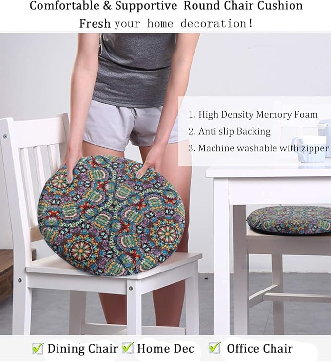 Sigmat Memory Foam Seat Cushion Anti-Slip Soft Round Stool Cushion Chair Pad 16 Inch Floral