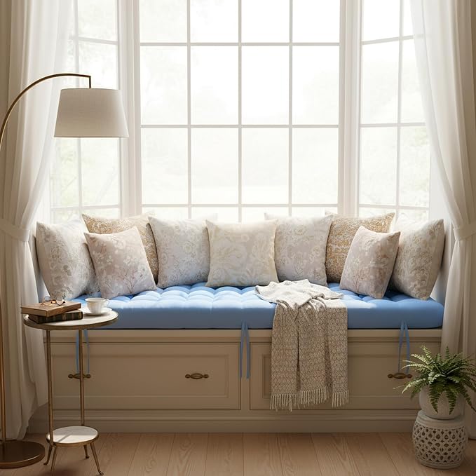 Vercraft Long Floor Cushion Large Floor Cushion with Brushed Cotton 74.8 x 27.5 x 3.15 in Jumbo Lounger Pillow for Outdoor Indoor Bay Window Meditation Yoga Reading Sleeping(1 Pc,Light Blue)