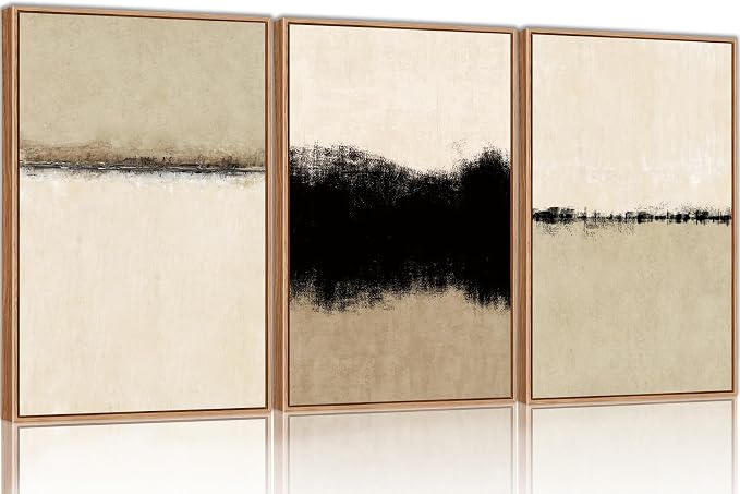 SIKERIC Large Abstract Textured Wall Art Set of 3, Minimalist Beige Framed Canvas Art Painting, Modern Textured Art Print, Neutral Paint Stroke Home Decor for Dining Room,Living Room, Office-16x24