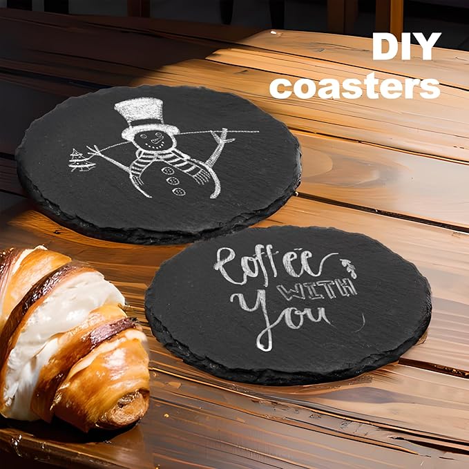 60 Pieces Slate Coasters. Dhfsleo 4 inch Black Coasters Stone Coaster Set,Laser Engraving Blanks with Anti-Scratch Bottom, Perfect for use in Your Home, Office, Kitchen,bar or Anywhere.Round