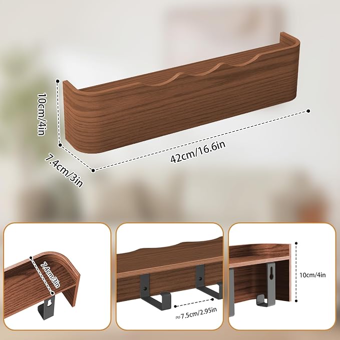 Wall Mounted Coat Rack with Shelf, Wooden Entryway Organizer with Hidden Metal Hooks for Hanging Coats Bags Keys, Modern Floating Shelf for Hallway Bathroom