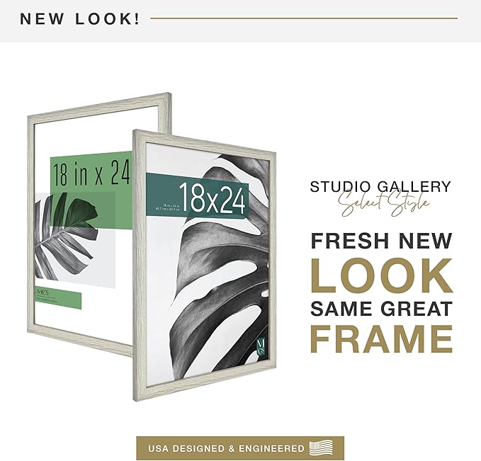 MCS Studio Gallery 18x24 Poster Frame Gray Woodgrain Engineered Wood, Vertical & Horizontal Wall Hanging Large Picture Frame for Photos, Posters & Art Prints (1-Pack)