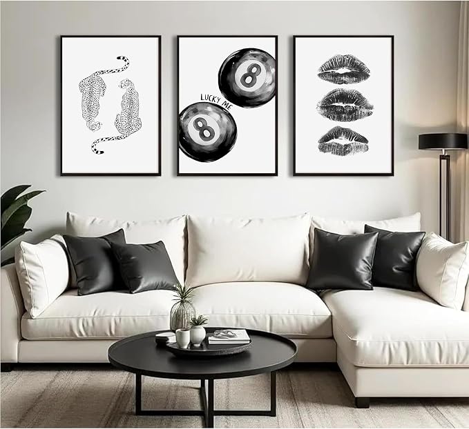 Trendy Leopard Wall Art Cheetah Canvas Prints Black 8 Ball Wall Decor Preppy Aesthetic Poster Lucky Leopard Pictures Funky Painting Retro Kiss Artwork for Bedroom Living Room 16x24x3 Inch Unframed
