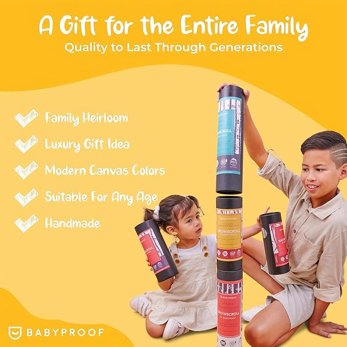 Growscroll Modern Kids Growth Chart for Wall - Unique Height Chart for Boys & Girls - Handcrafted Using Canvas & Hard Types of Wood - Makes A Great Collectible Or Family Heirloom - Coral