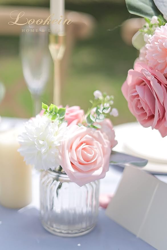 Lookein Artificial Flowers for DIY Wedding Decoration Bridal Bouquet Table Centerpieces Flower Garland Wreaths Aisle Arch Flower Decoration Home Decor, Dreamy Blush