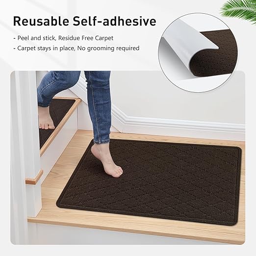 KOOTETA Non Slip Stair Treads Landing Rug for Wooden Steps Indoor, 20"X32" Landing Slip Resistant Stair Rugs for Kids and Dogs, Polyester Stair Landing Mat,Brown