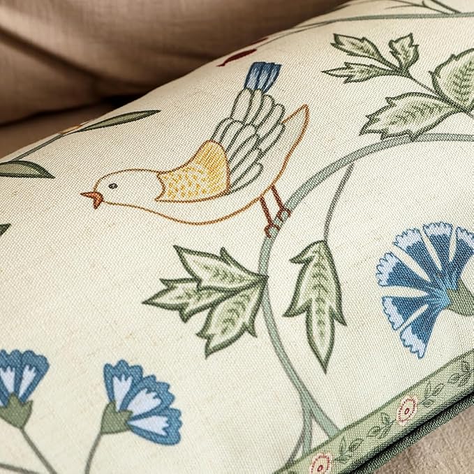 bilin gaier Designer Linen Throw Pillow Covers,20"x12" Set of 2-Idaho A | Vintage Elegant Rectangle Pillow Cover,Concealed Zipper,Floral and Bird Pattern,Sofas,Bedroom,Living Room,Lounge Chairs