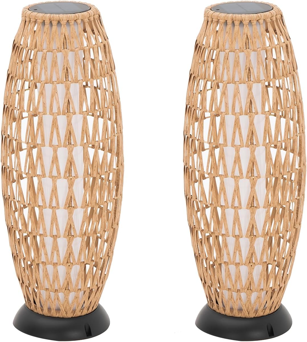 2 Pack Large Patio Solar Powered Lanterns for Garden Outdoor Decorative Floor Lamp Water-Resistant Wicker Lights for Deck Backyard