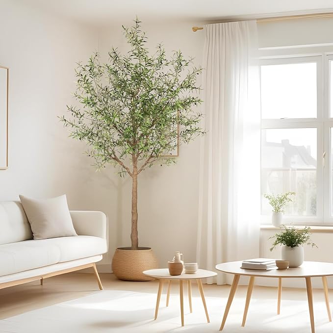 FEELEAD Faux Olive Tree 10ft - Tall Artificial Olive Tree 10 Feet Indoor - Large Fake Plants Olive Trees Artificial Indoor with Natural Wood Trunk for Home House Office Decor