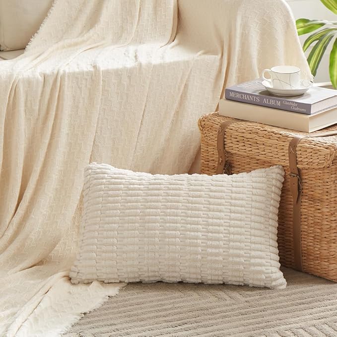 Fancy Homi 4 Packs Decorative Throw Pillow Covers for Living Room Couch Bed, Modern Farmhouse Boho Home Décor Accent Cushion Case, 24" x 16" (Pack of 4), Cream