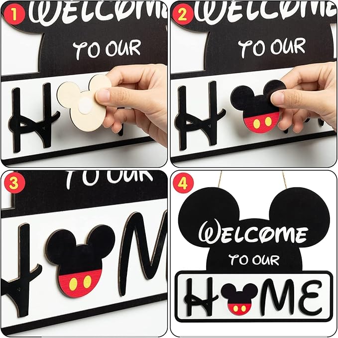 SUPYFD 19Pcs Cute Mouse Interchangeable Seasonal Welcome Door Sign for Front Door Decor, Welcome to Our Home Sign with Interchangeable Holiday Pieces for Farmhouse/Wall/Porch Decor and Housewarming