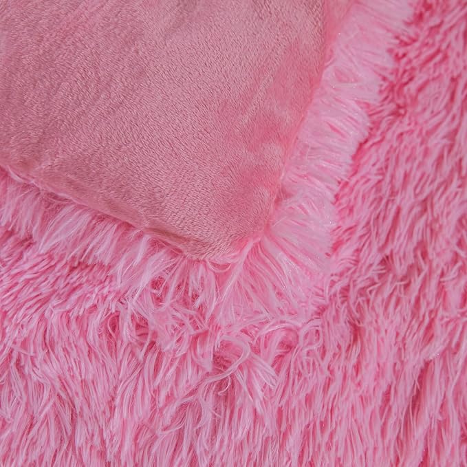 chovy Faux Fur Plush Pink Comforter Sets Full/Queen - Ultra Soft Shaggy Flannel Velvet Fluffy Fuzzy 3PC Bedding Sets （Comforter x 1 Pillowcases x 2）