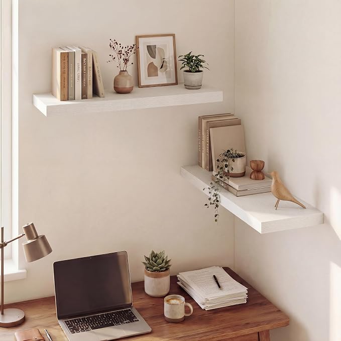 Dreamland 30 Inches Floating Shelves for Wall, 9.3" Deep Long Floating Shelves Set of 2, Large Display & Storage Shelf, Wall Shelf for Bathroom Bedroom Living Room Kitchen Office, White