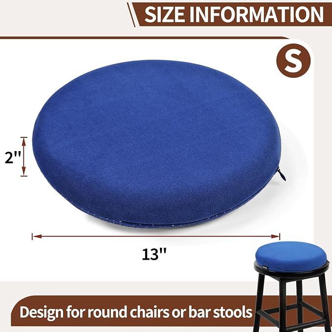 BUYUE Memory Foam Seat Cushion, Dia 13" Soft Velvet Round Stool Cushion Anti-Slip Chair Pads, S, Navy Blue