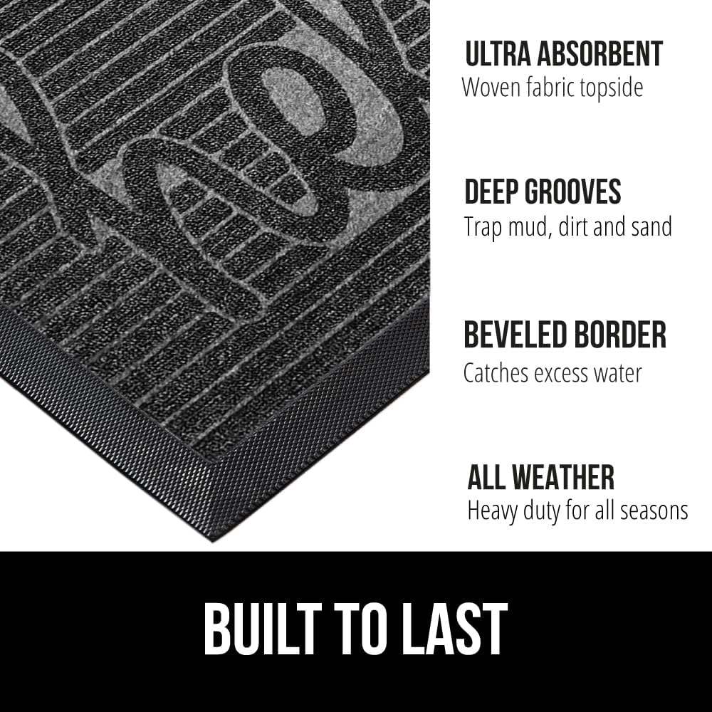 GORILLA GRIP 100% Waterproof All-Season WeatherMax Doormat, 47x35, US Designed Natural Rubber, Stain and Fade Resistant, Low Profile Indoor Outdoor Door Mats, Easy Clean Patio Mat, Charcoal Hello