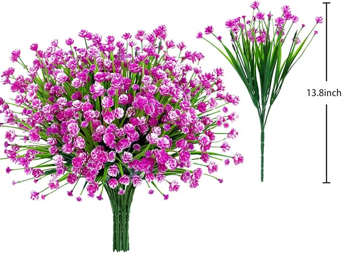 Ouddy Decor 24 Bundles Artificial Flowers for Outdoors UV Resistant Fake Plastic Plants Faux Greenery Stems for Spring Summer Indoor Garden Patio Window Kitchen Home Decor, Fuchsia