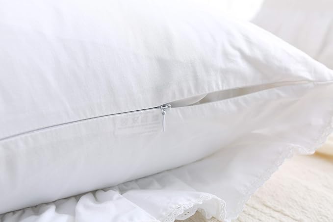 White Lace Square Pillow Covers Euro Shams with Ruffles Cotton 18"X18" 2-Pack Zipper Closure Luxury Elegant